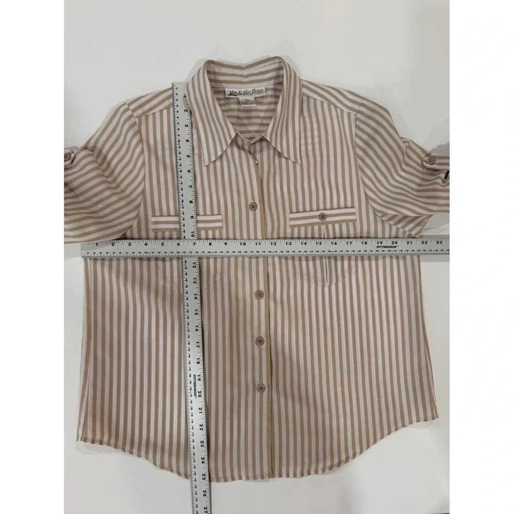Yves St Clair Petites‎ Womens Striped Button Up Roll Tab Sleeve Shirt Top 14P